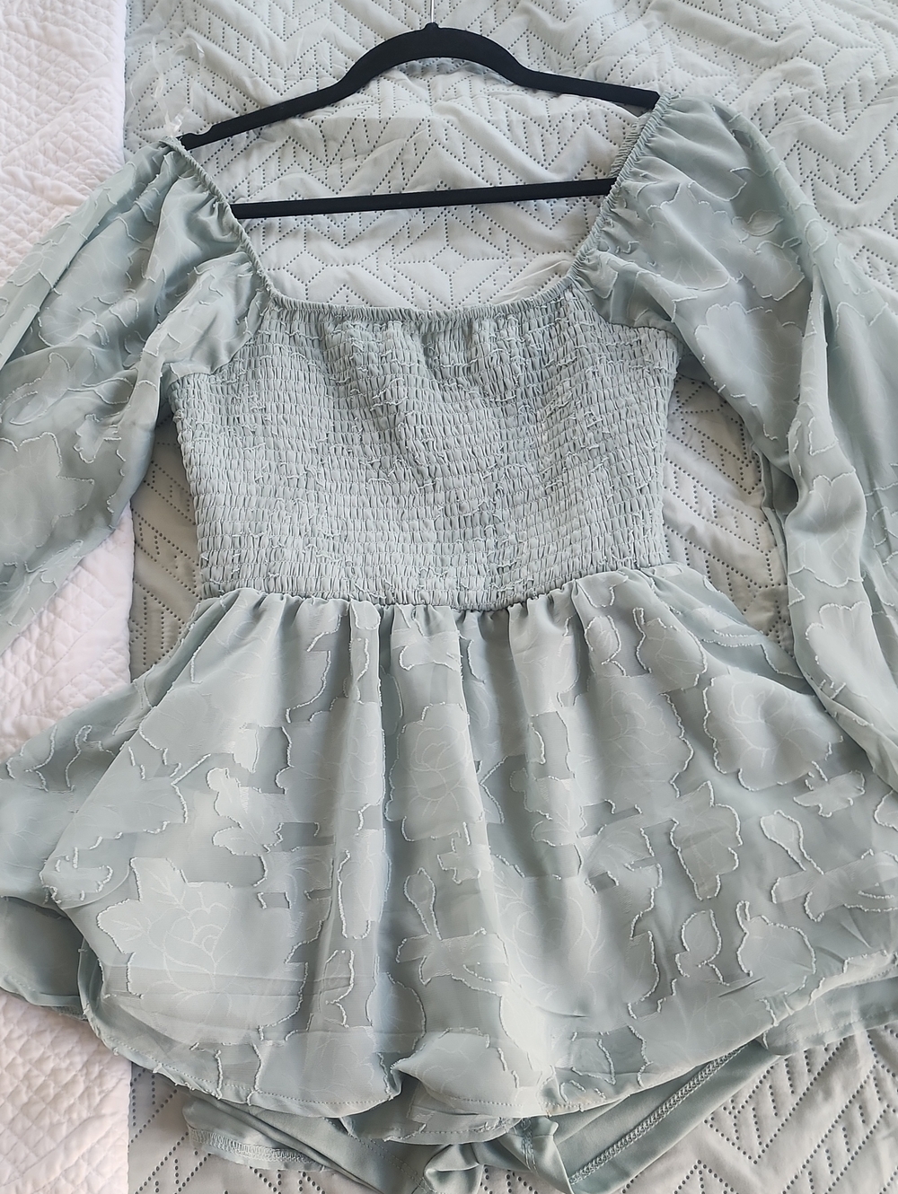 Harper Light Sage Green Smocked Peplum Romper Size Med Very Cute